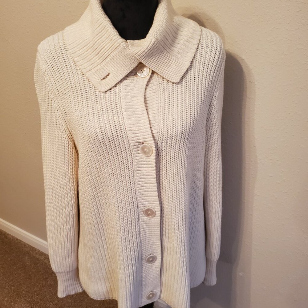 Talbots Long Sleeve cream Women's Cardigan Sweater 100% Cotton Size LP.